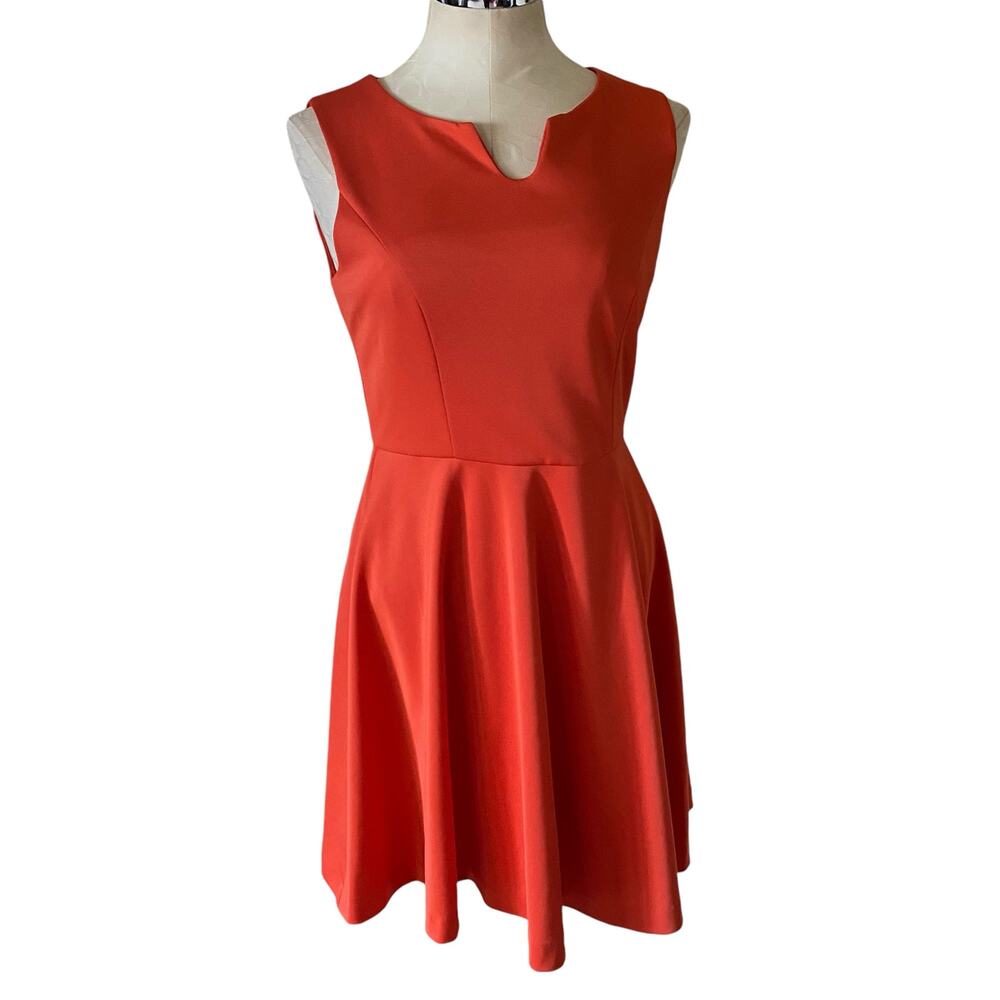 Gibson Latimer Sleeveless Fit & Flare Split Neck Mini Dress Orange Size Small